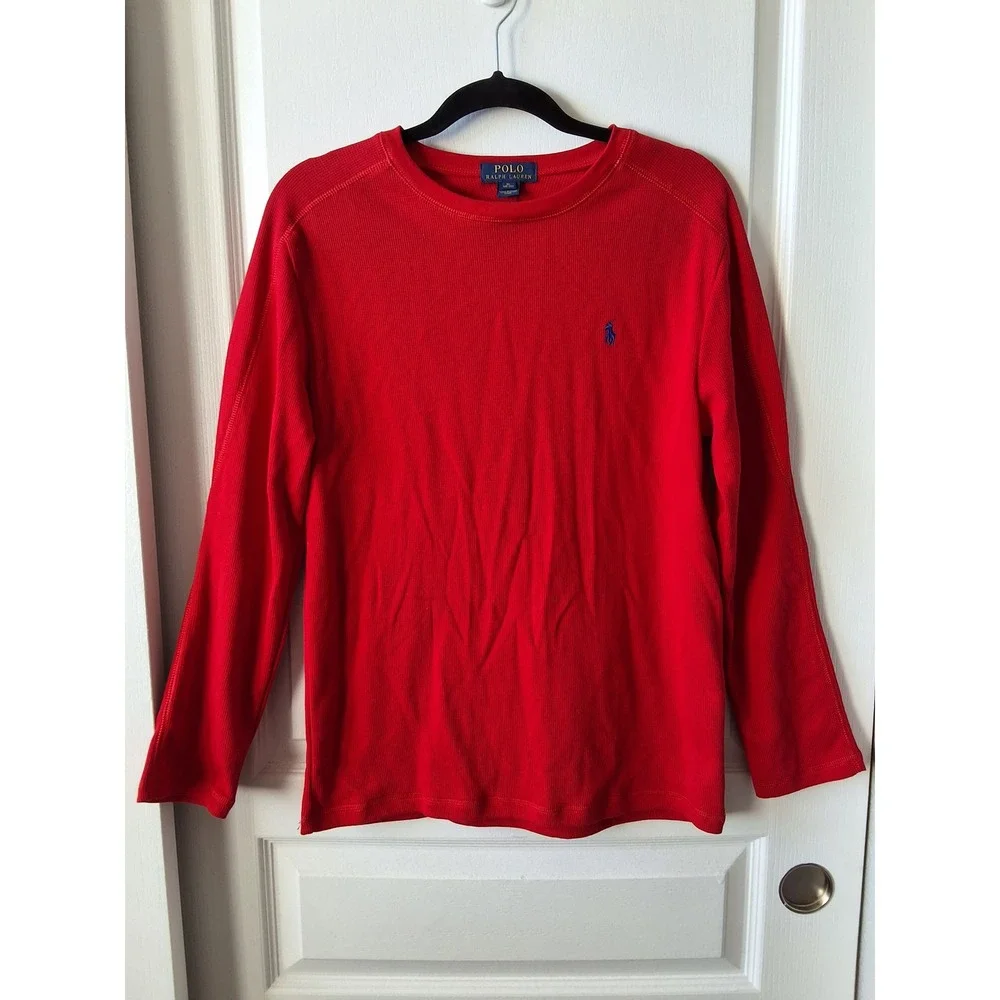 Polo Ralph Lauren Mens XL Red Thermal Long Sleeve Waffle‎ Knit Pony Logo Shirt